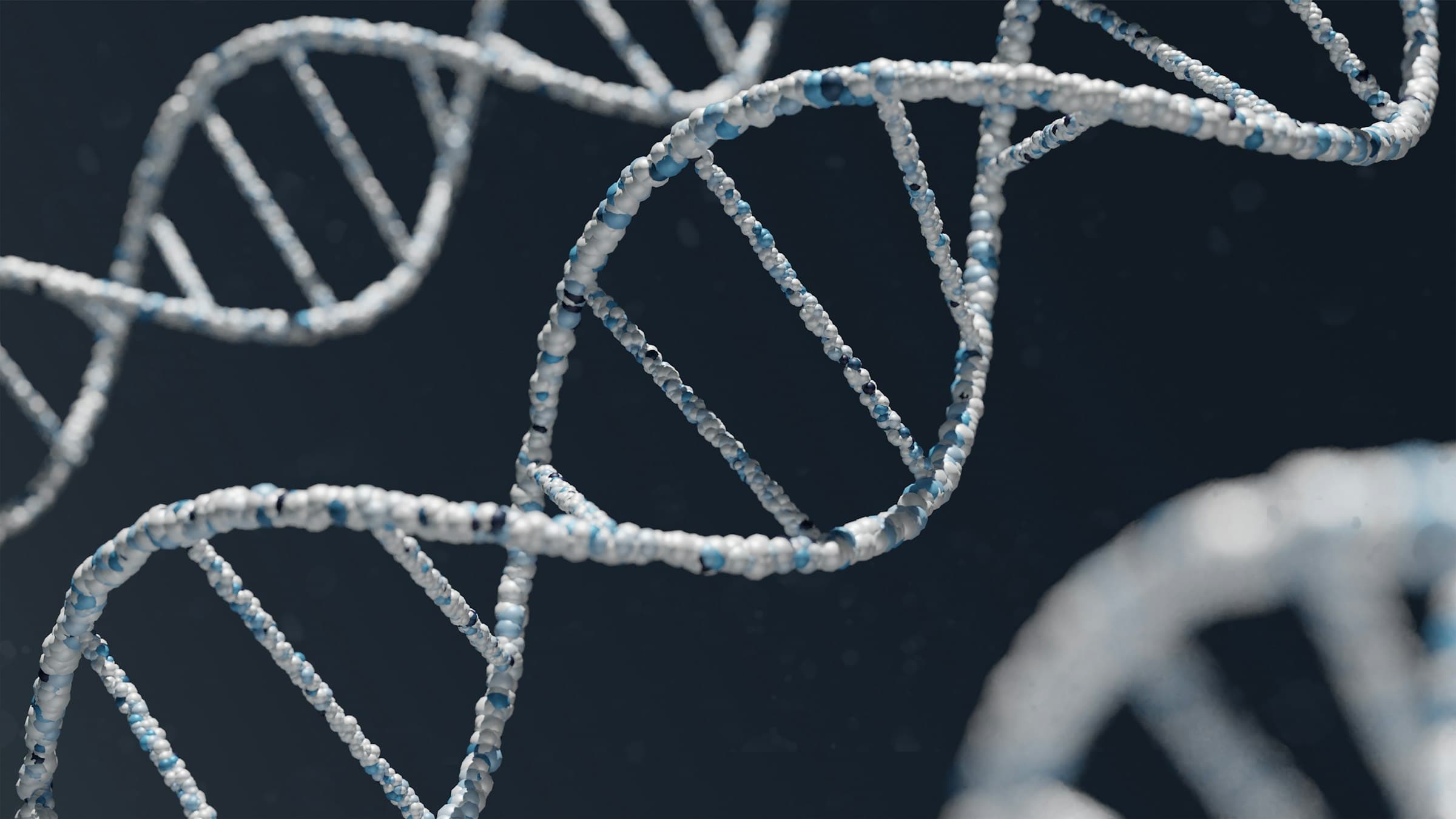 A DNA double helix rendered against a dark background