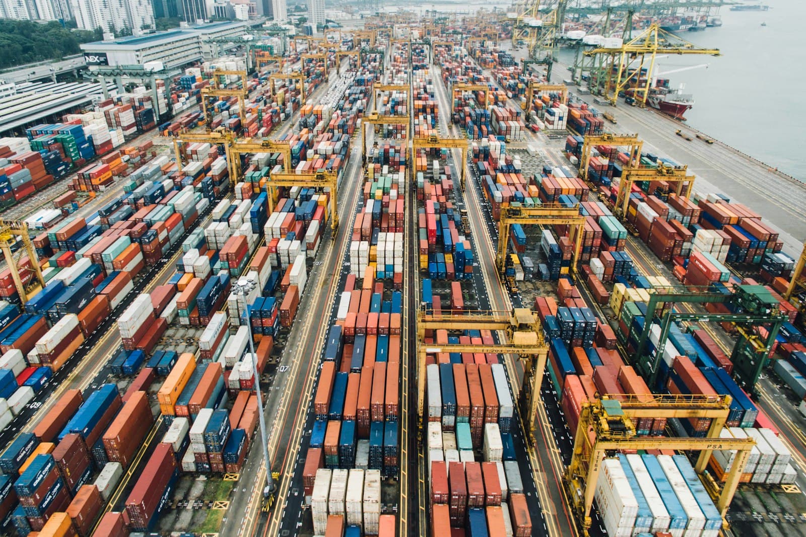 Aerial view of a container port